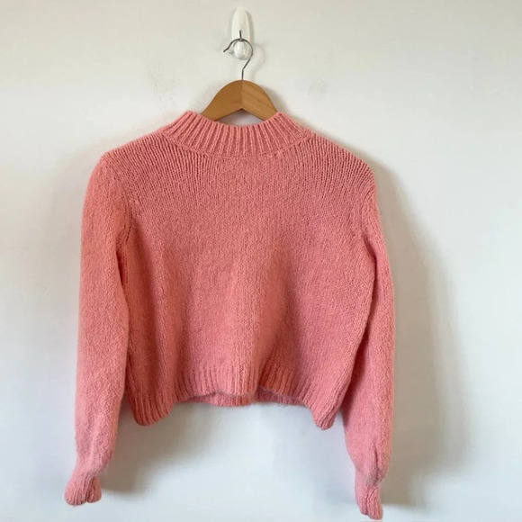Mango Soft Knit Pullover Crop Sweater Coral Pink Size XS - Picture 2 of 6